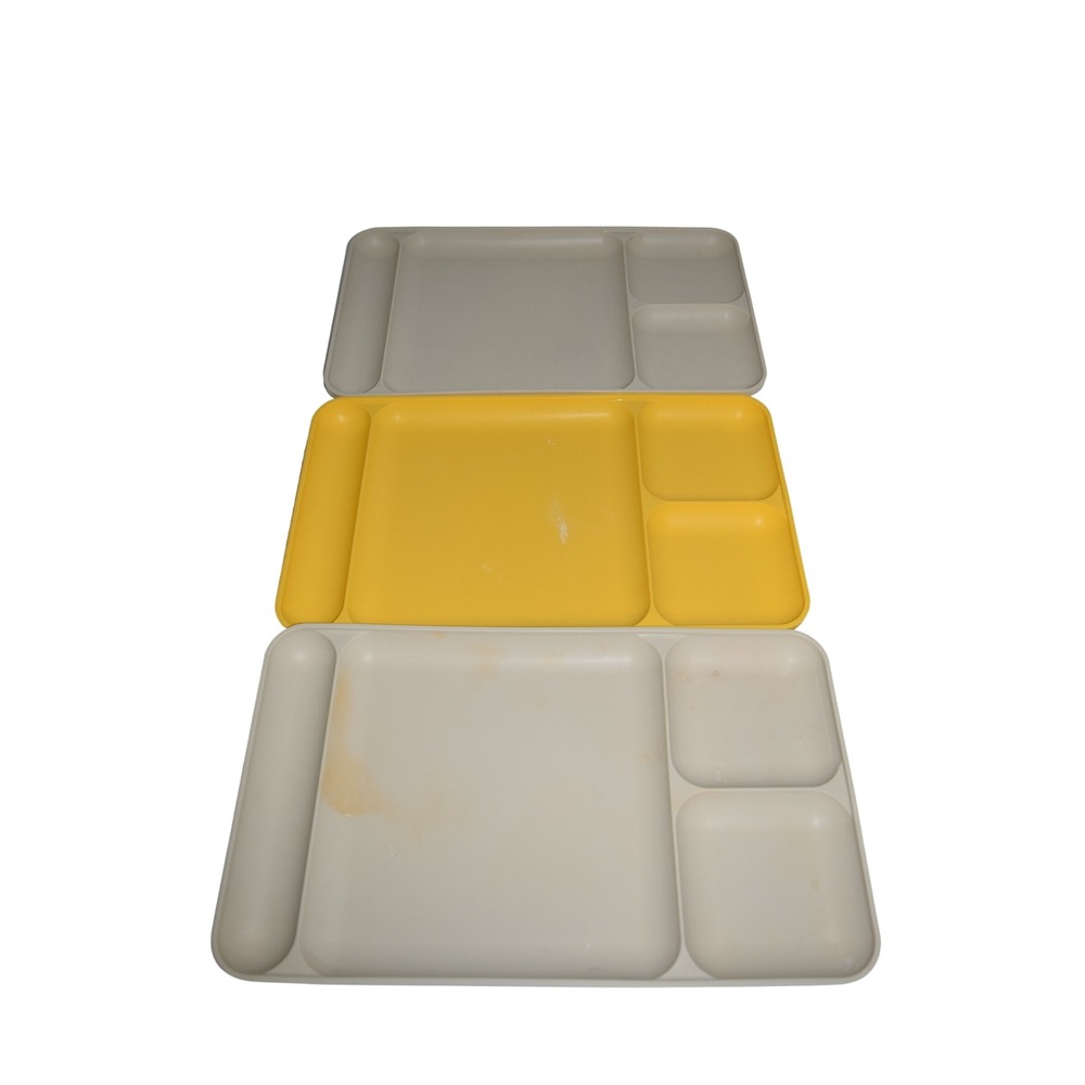 Tupperware‎ Divided Lunch Trays Set of 3 Yellow Cream Retro Fair Compartment
